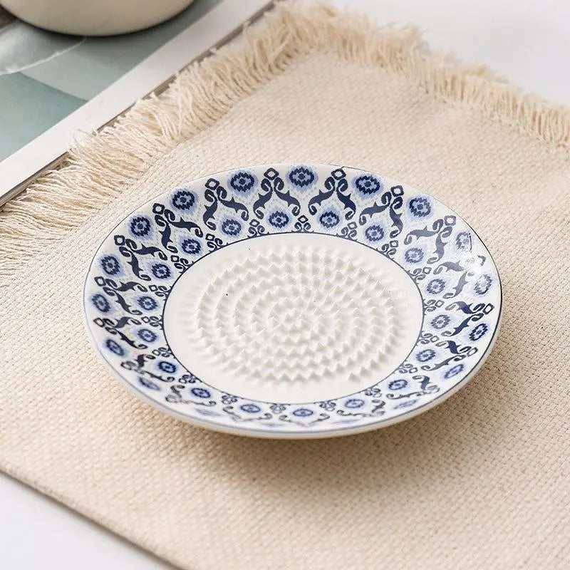 2-in-1 Ceramic Ginger Grater Round Plate Garlic Vegetable Fruit Zpaxo A2