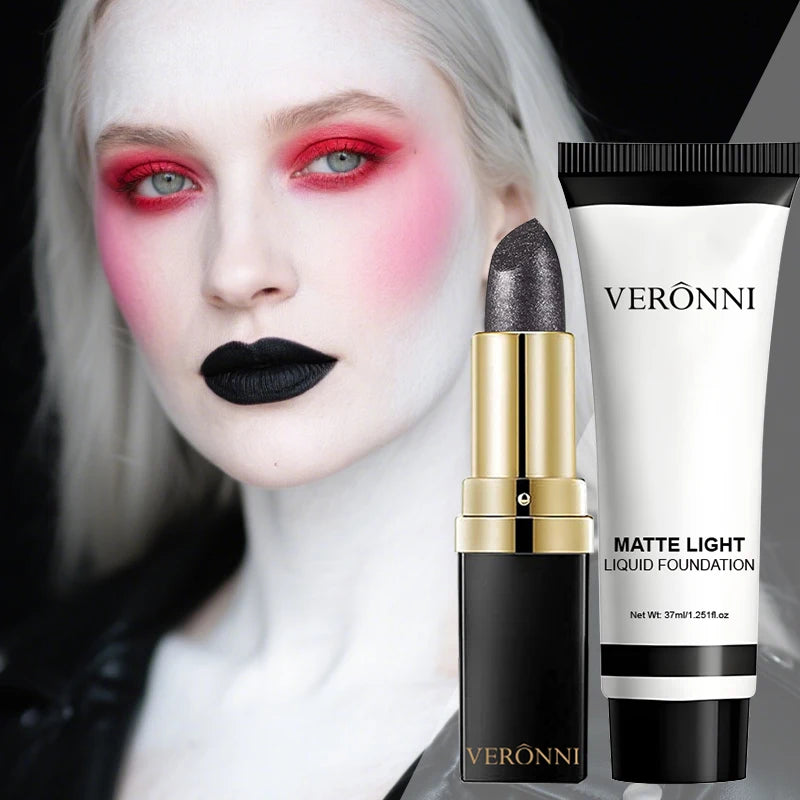 White Liquid Foundation Full Coverage Face Glitter Lipstick Zpaxo