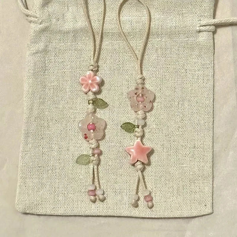 Cute Star Flower Phone Charm Strap Kawaii Ceramic Beaded Lanyard