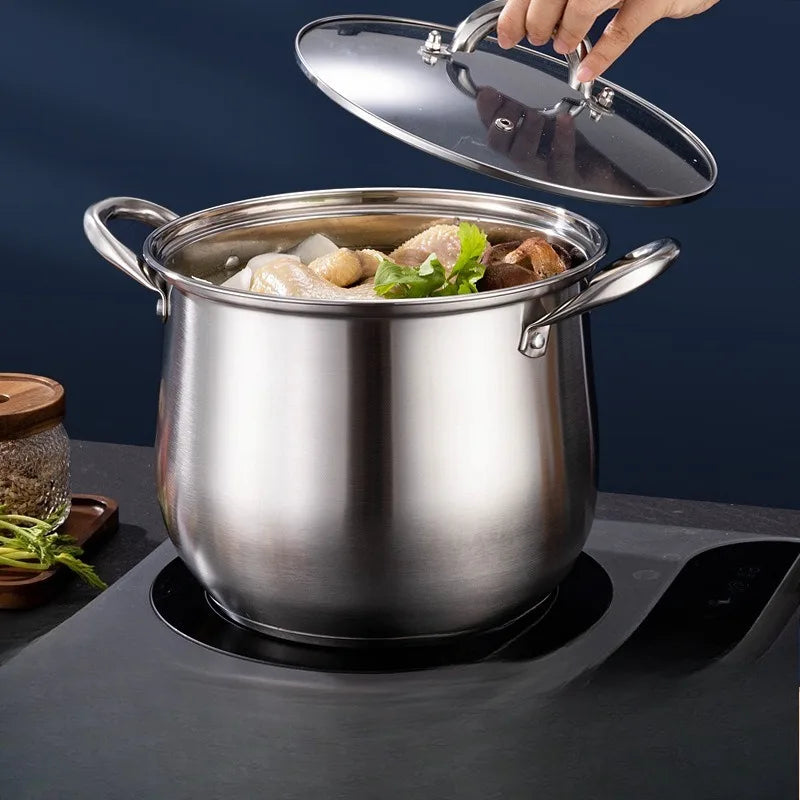 New Home Stainless Steel Special High Pot Large Capacity Double Ear Drum Shaped Sugar Soup Pot, Thick and Durable High Soup Pot Zpaxo