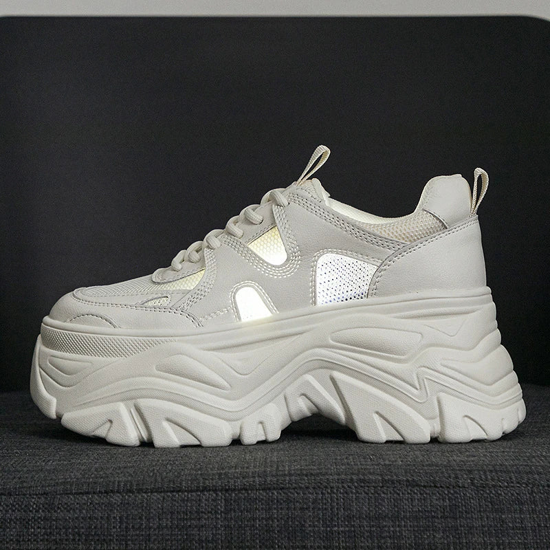White Chunky Platform Sneakers Ultra Thick Sole Height Increasing Zpaxo