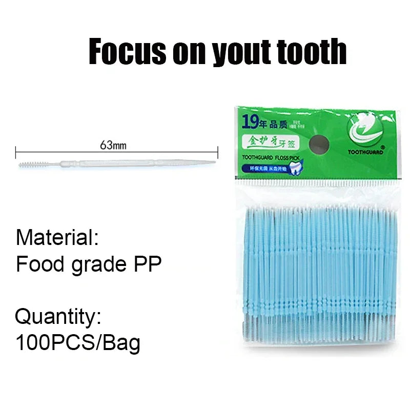 100pcs/box Double Head Dental Floss Interdental Toothpick Brush Brush Teeth Stick Dental Oral Care Toothpicks Floss Pick Zpaxo