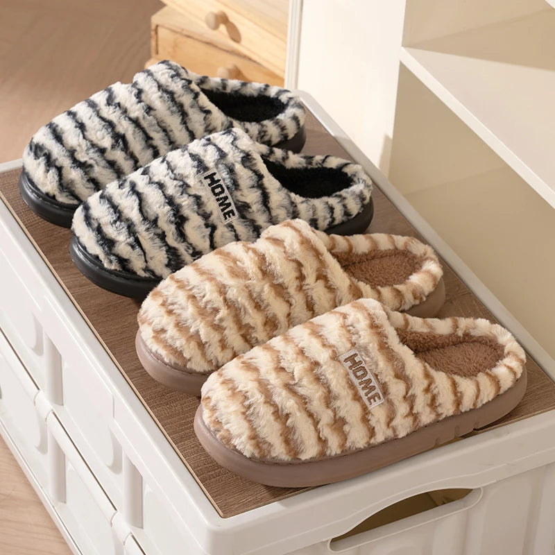 Women's Winter Fur Slippers Indoor Fluffy Couple Bedroom Flat Slides