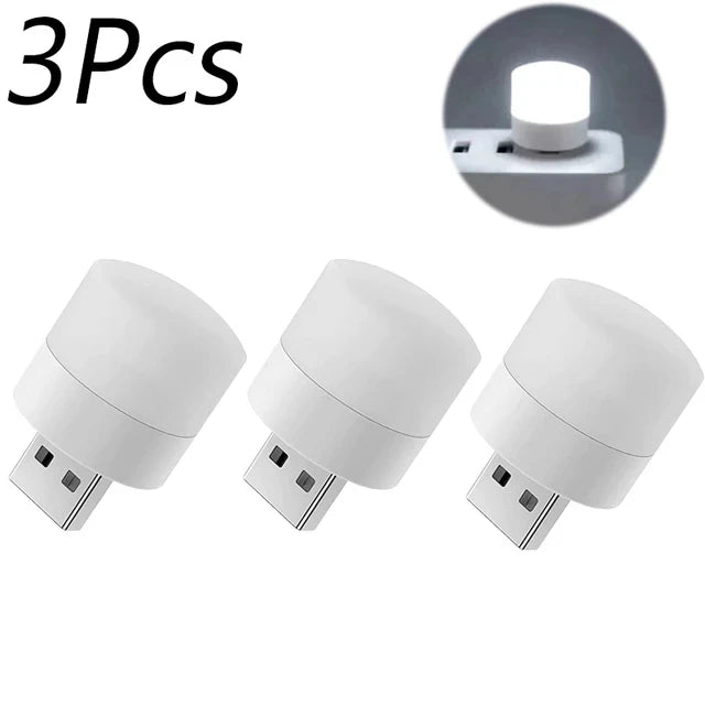 Mini USB Night Light Warm White Eye Protection Book Reading Plug Zpaxo 3PCS-White