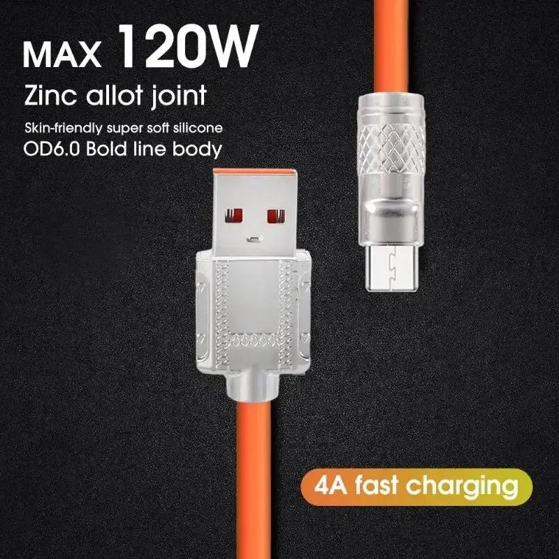120W 6A Fast Charge C Liquid Silicone Cable Quick 1M USB Charger