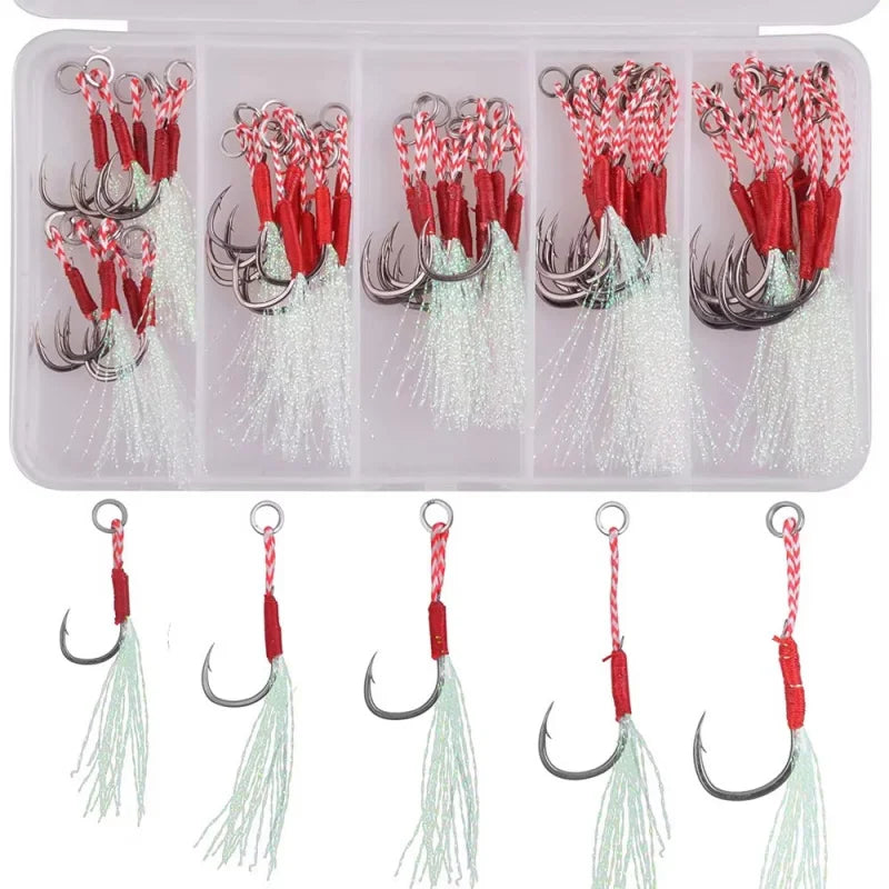 Barbed Jig Assist Hooks 10–60pc | High Carbon Steel Slow Jigging