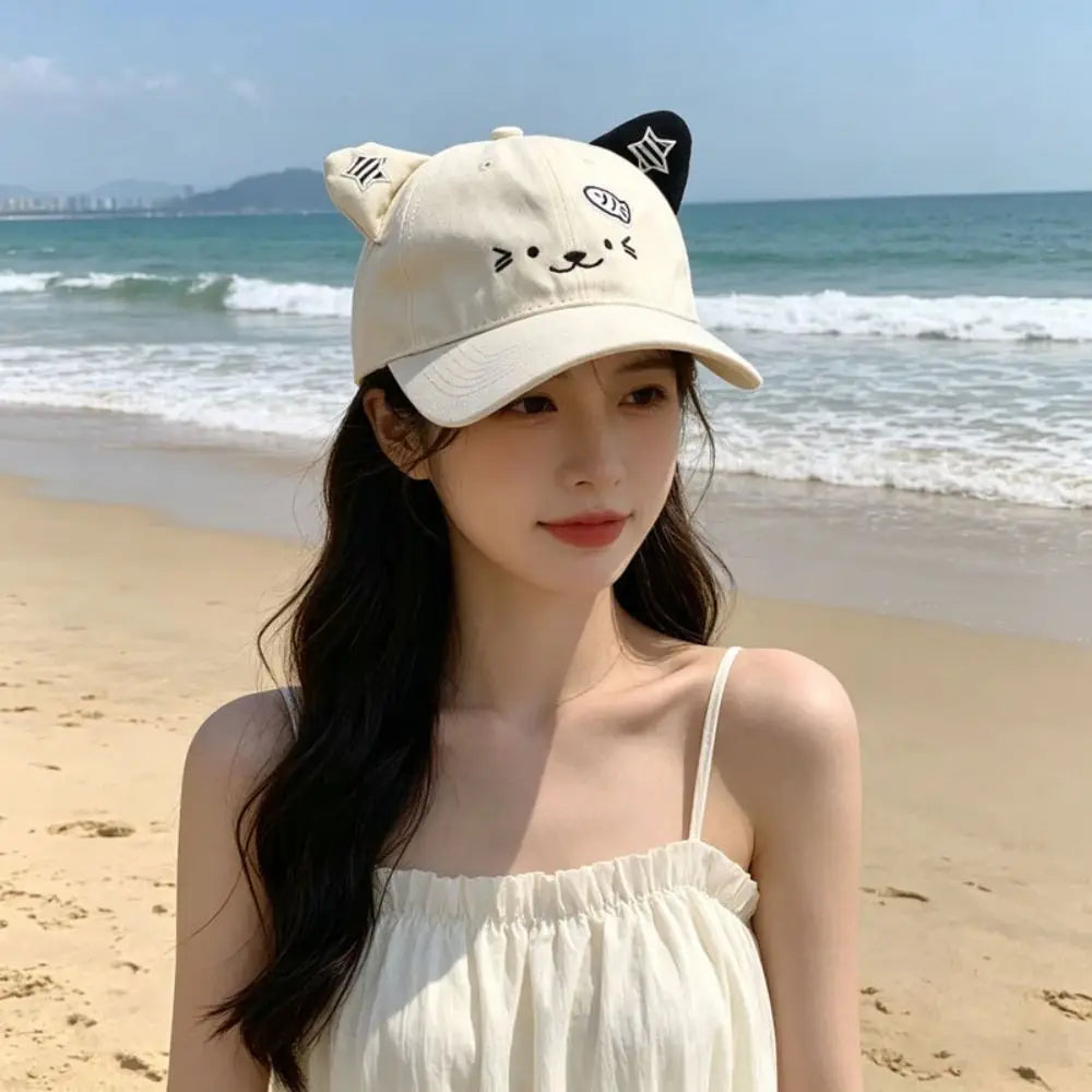 Cute Cat Ears Baseball Cap UV Protection Thin Sun Hat Breathable Adjustable Duckbill Cap Women Spring Summer Zpaxo