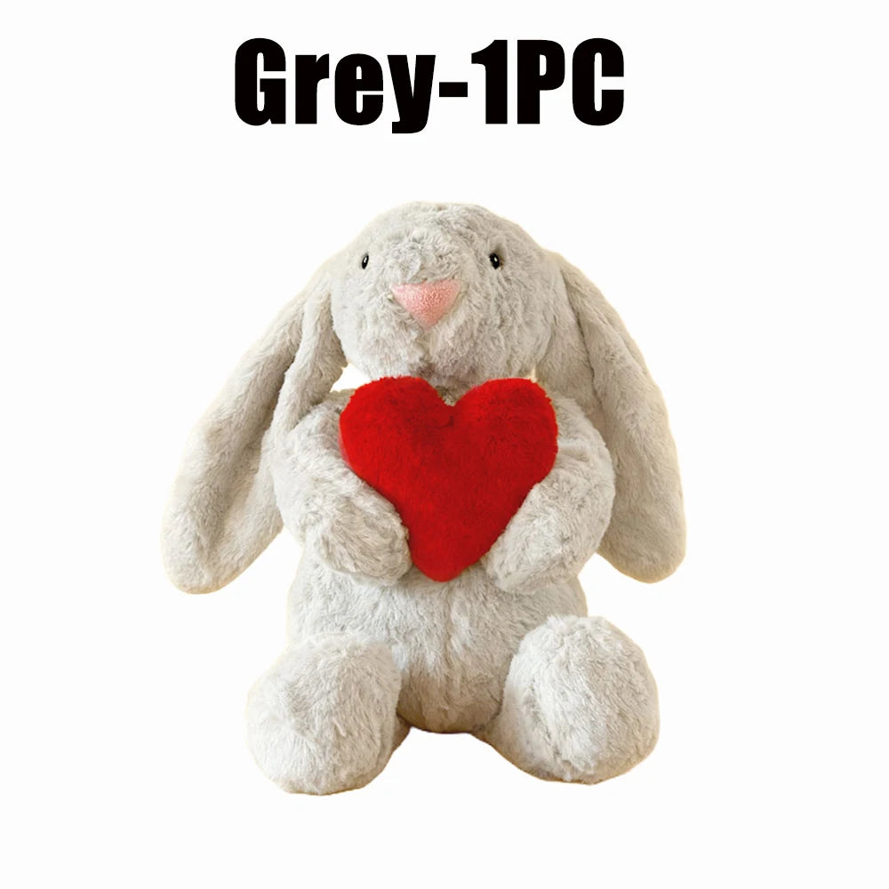 Cuddly Floppy Ear Rabbit Plush Toy Holding Red Heart Soft Stuffed