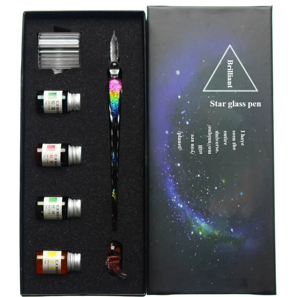 Star Glass Dip Pen Set – Gold Ink Gift Box | Creative Writing