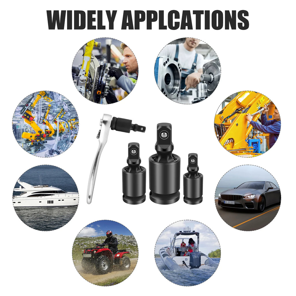 6/3Pcs 360 Degree Impact Universal Joint Swivel Socket Set Electric Wrench Swivel Socket Adapter 3/8inch 1/2inch 1/4inch Tool Zpaxo
