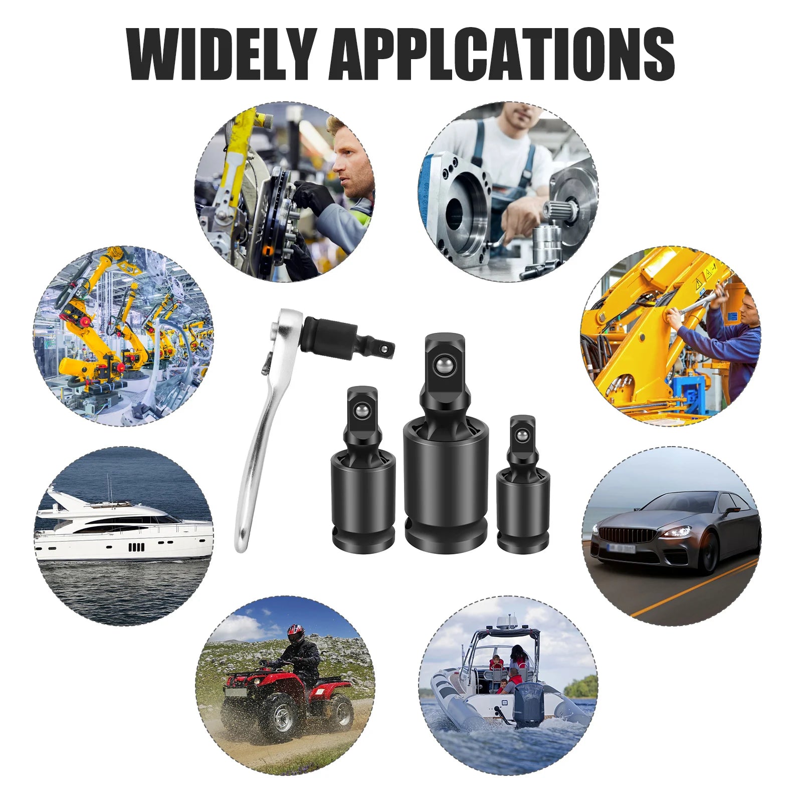 6/3Pcs 360 Degree Impact Universal Joint Swivel Socket Set Electric Wrench Swivel Socket Adapter 3/8inch 1/2inch 1/4inch Tool Zpaxo