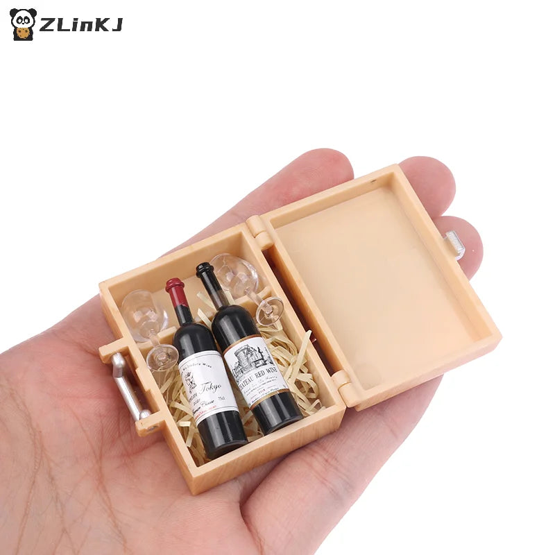 Miniature Food Play Doll House Simulation Red Wine Box Scene Props Zpaxo
