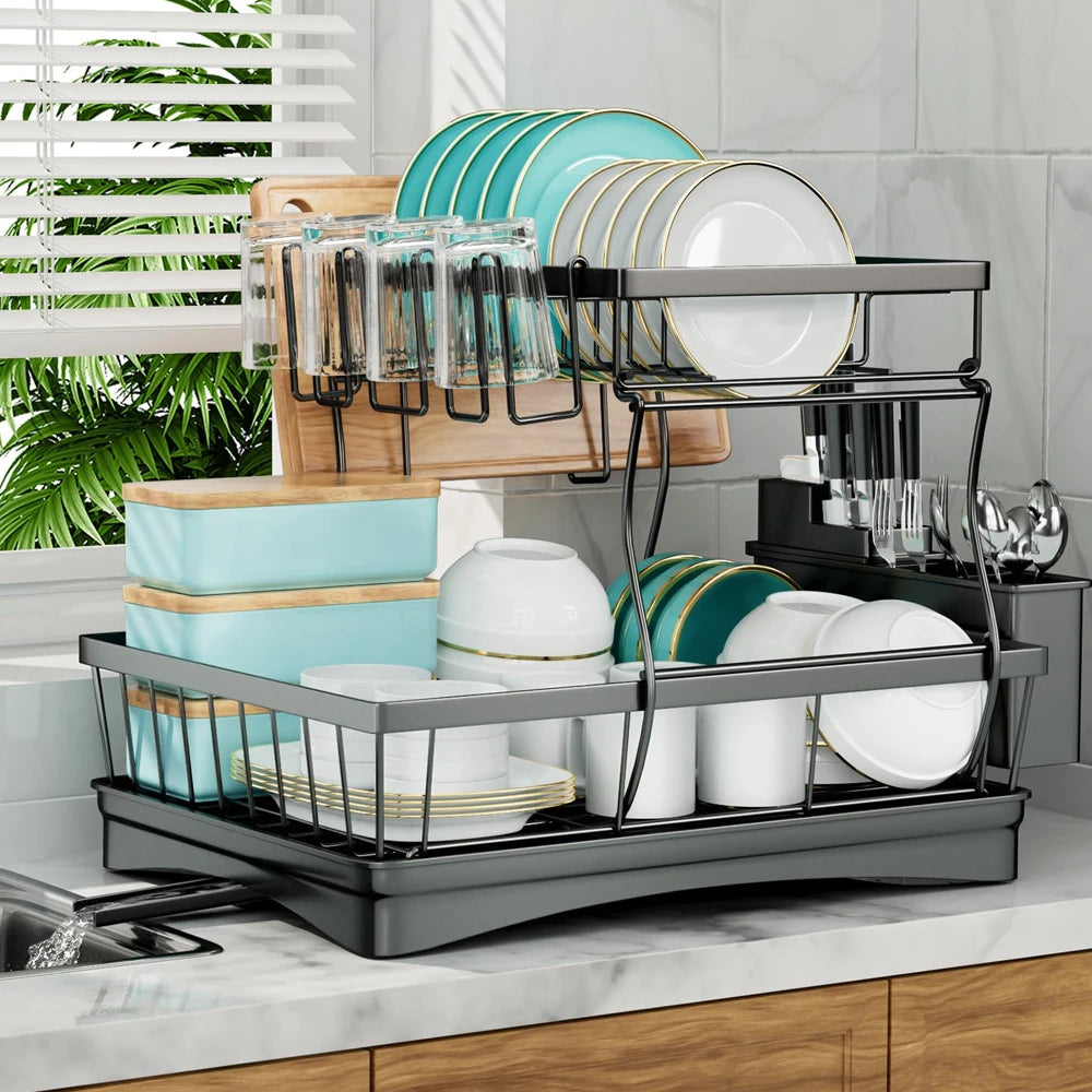 Large 2-tier dish drying rack for kitchen countertops, removable large-capacity dish draining rack Zpaxo As shown 2-tier