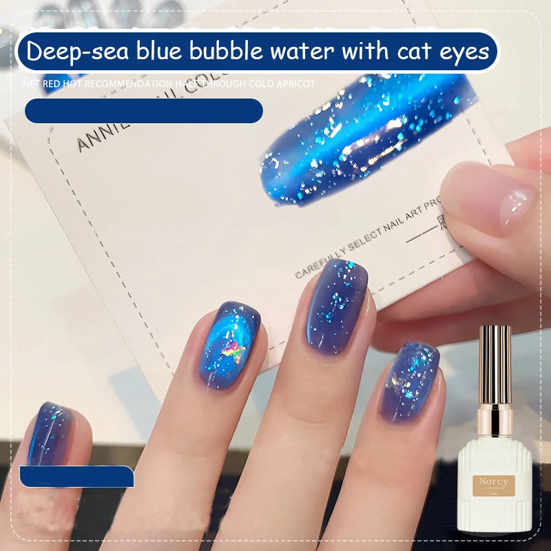 2026 New Sparkling Crystal Cat Eye Gel Nail Polish Summer Bubble Water Glass Bead Effect UV Gel DIY Nail Art Salon Manicure 15ml Zpaxo 01 Deep Sea Blue