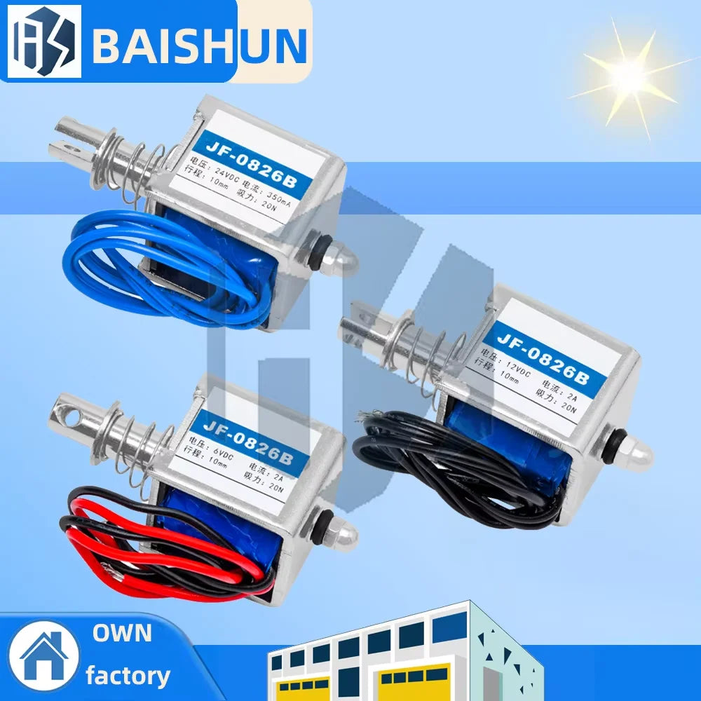 JF-0826B Open Frame Push-Pull Solenoid – 10mm Stroke 20N Force, 6V/12V/24V DC Multi-Voltage for Industrial Applications Zpaxo