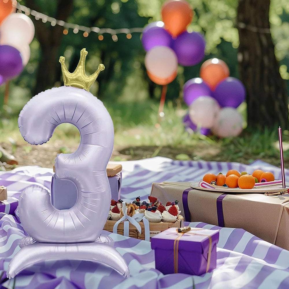 Light Purple Standing Foil Number Balloon Crown Digital Balloons Girl