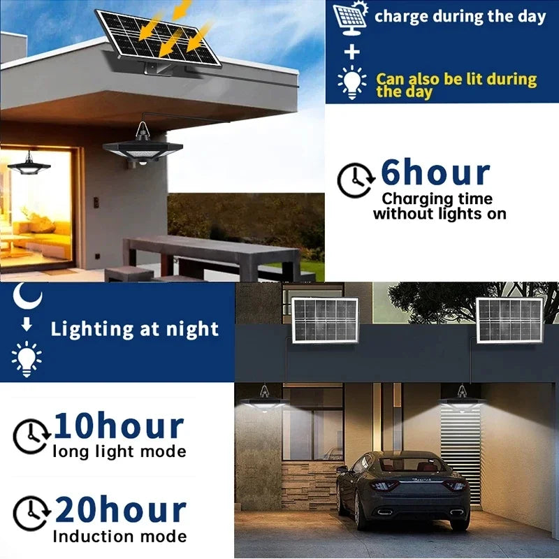 Solar Powered Shed Pendant Lamp Outdoor 5 Mode Lighting with Daytime Available Sensor Indoor Home Garage Light Zpaxo