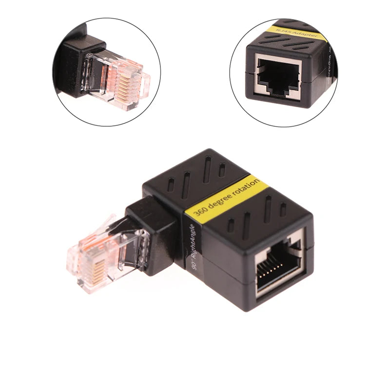 1Pcs 360° Rotatable Network Plug RJ45 Gigabit Adapter 90 Degrees Right Angle Elbow Universal Male To Female Converter Zpaxo