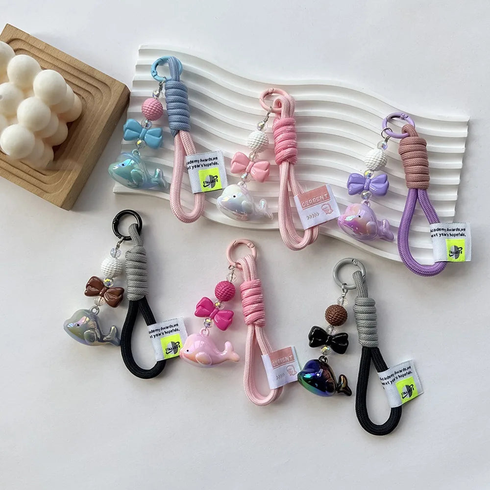 Creative Cartoon Whale Keychain Acrylic Backpack Hanging Woven Rope Pendant Earphone Case Decoration Ornaments Car Key Ring Toys Zpaxo