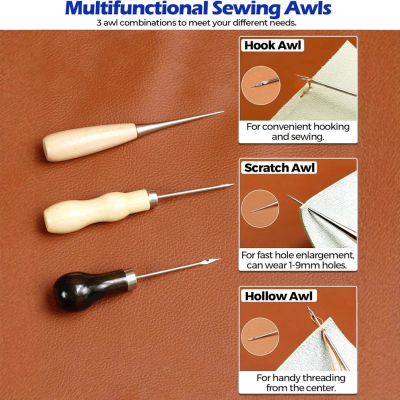 orange Leather Sewing Kit, Leather Stitching Kit with Sewing Awl, Needles, Waxed Thread, Upholstery Repair Kit, Sewing Tools Zpaxo
