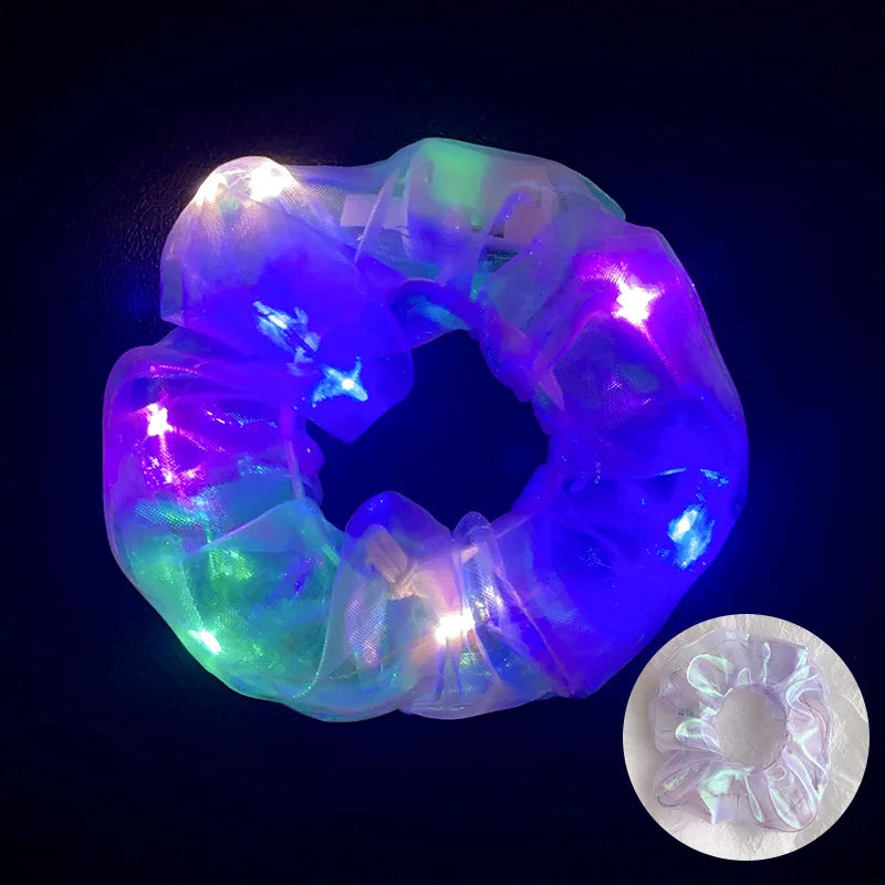 LED Light Hair Scrunchies Up Elastic Glow Hairbands Mermaid Party Zpaxo White purple 10pcs