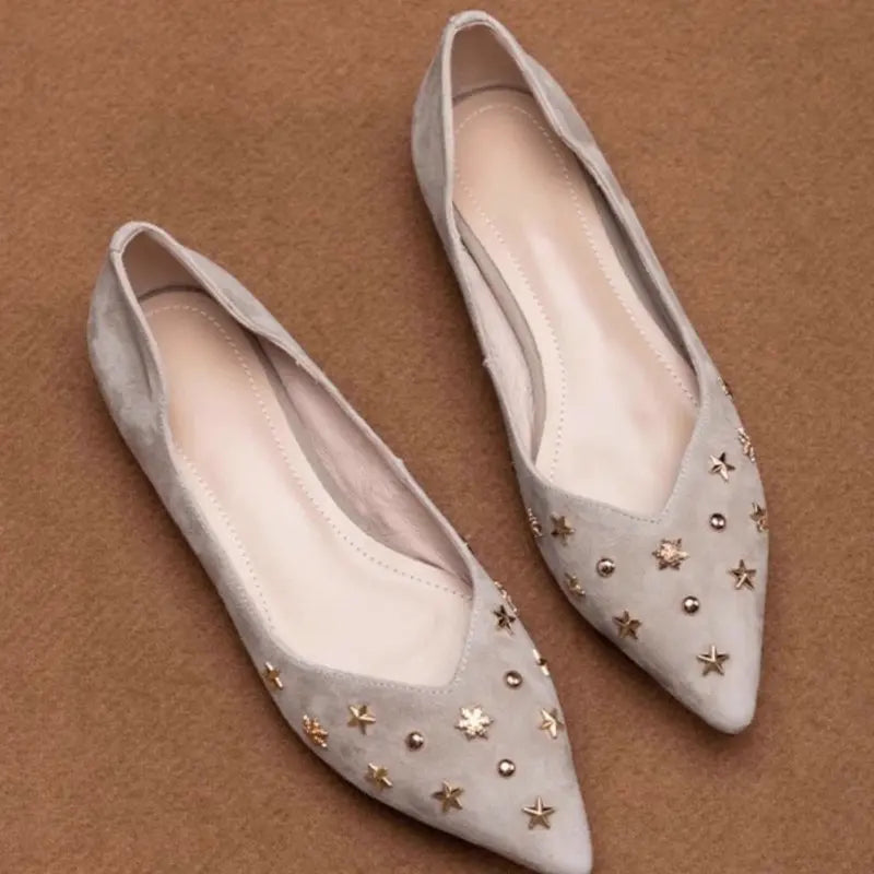 Flat Shoes Women's 2025 Spring and Autumn New Style French Shallow Mouth Pointed Frosted Leather Low Heel Women's Shoes ladies Zpaxo