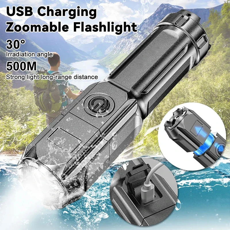 KDULIT USB Rechargeable Zoomable LED Flashlight – 3 Modes