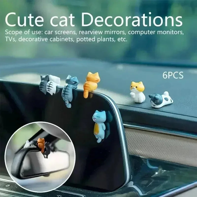 6-Pack Mini Cartoon Cat Car Ornaments – Cute Resin Decor Car & Home Ornaments Zpaxo