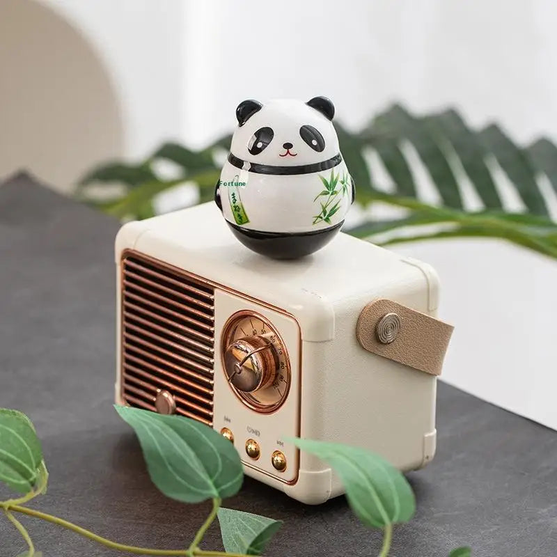 Japanese Ceramic Panda Doll Crafts Tumbler Toy Lucky Charm Fortune Zpaxo