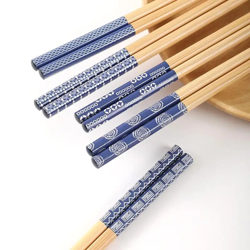 5Pairs Reusable Tableware Handmade Bamboo Japanese Natural Wood Chopsticks Sushi Food Cat Flower Multi Color Wooden Chop Sticks Zpaxo