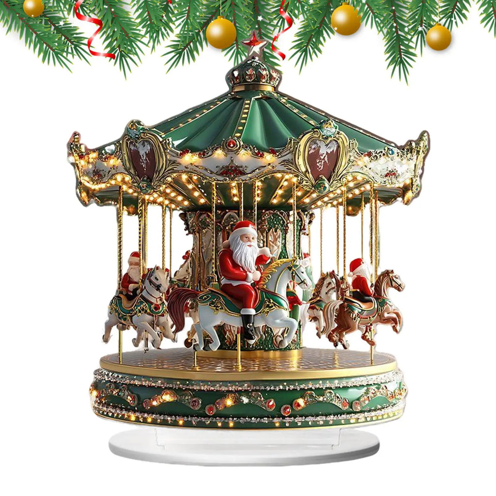 Christmas Carousel Acrylic 2D Home Decor Santa Claus Figurine Merry Christmas Scene Shelf Cafe Office Bar Indoor Decoration