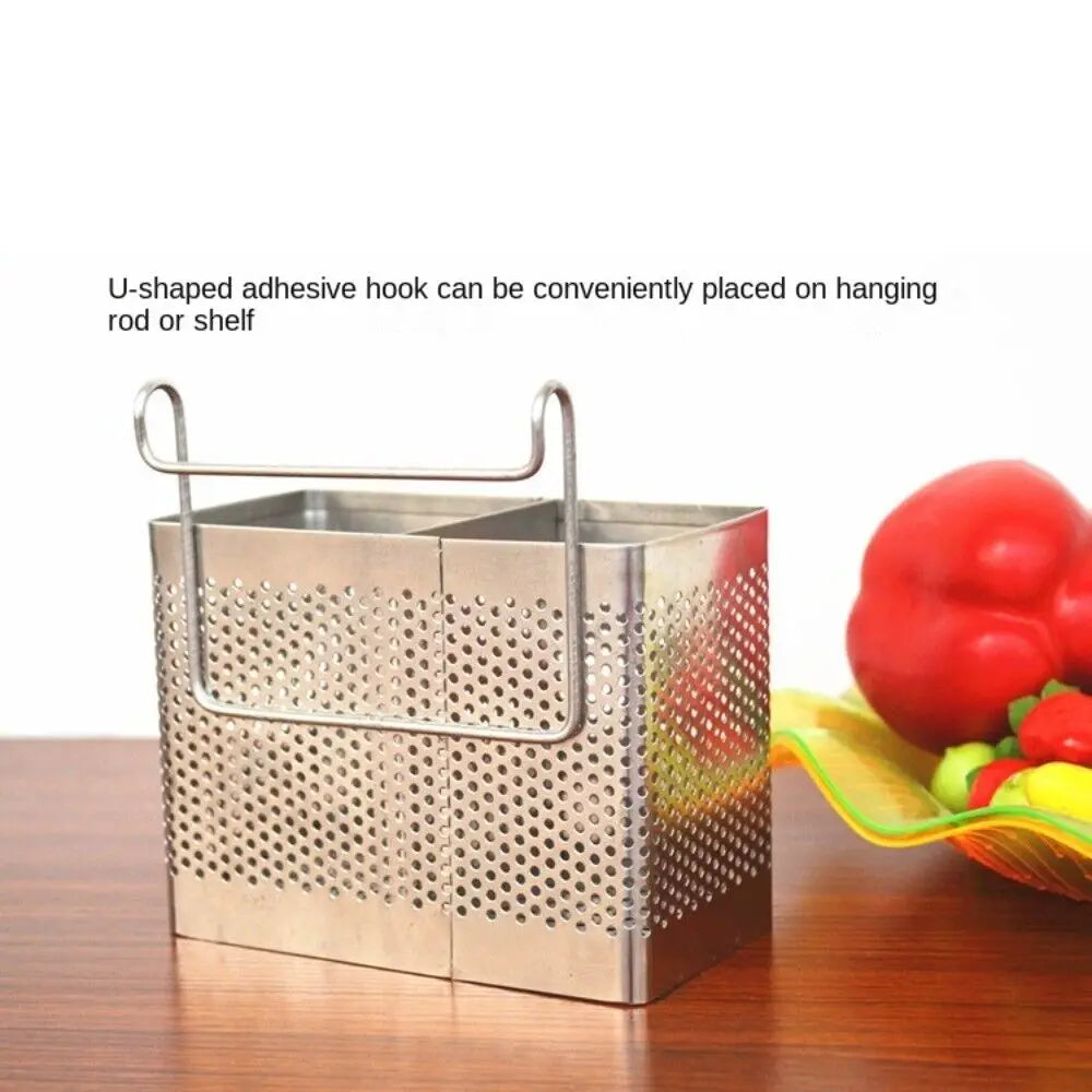 Stainless Steel Chopstick Holder Rack with Drain & Hook