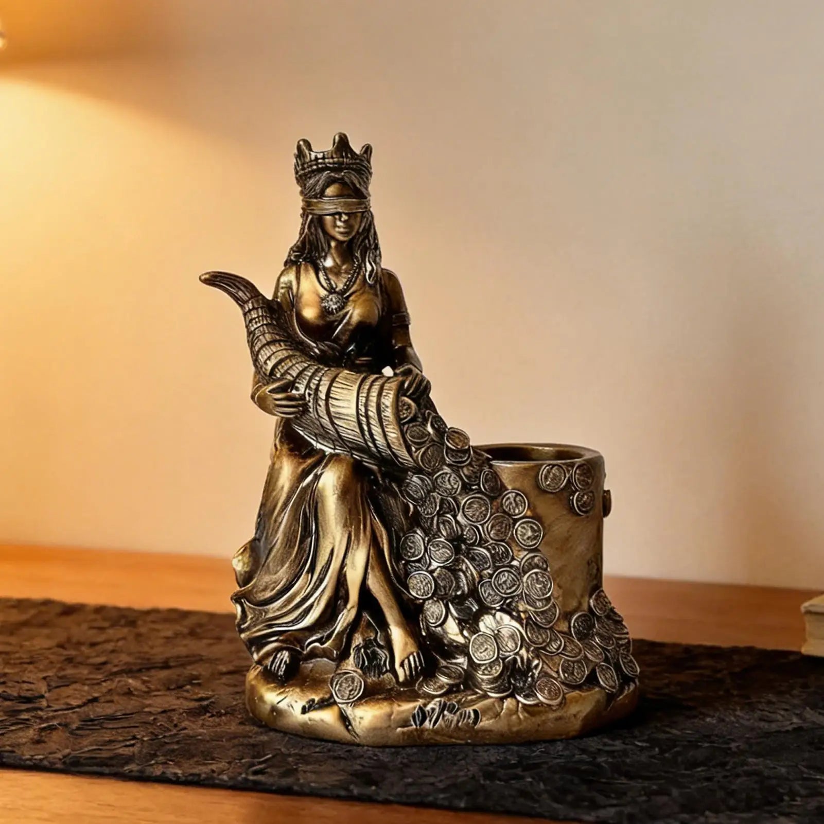 Goddess Fortune Statue Resin Figurine Pen Holder Home Accent