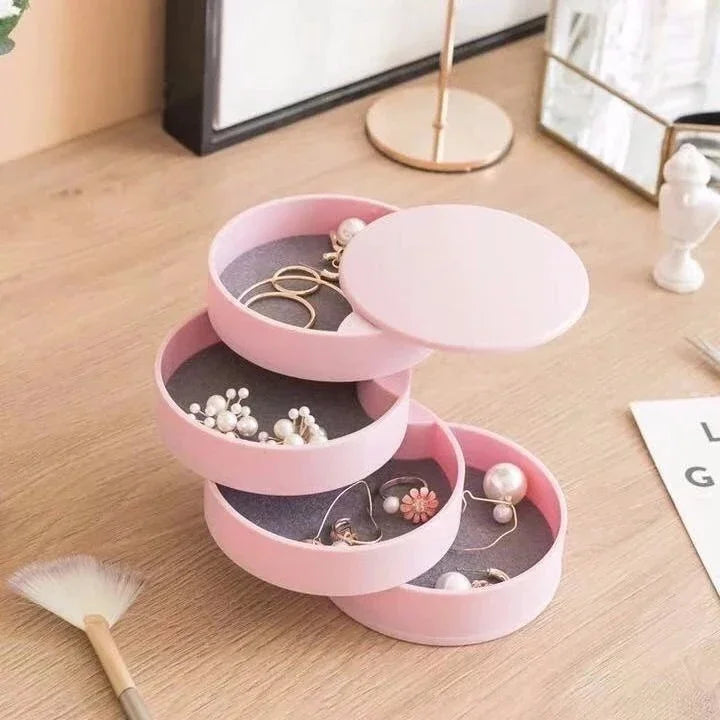 Rotating Multi-layer Desktop Storage Box Hair Accessories Jewelry Makeup BoxNWith Lid Dustproof Jewelry Box Jewelry Storage Box Zpaxo 1PC Pink