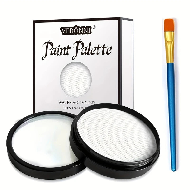 Water-activated Face Body Painting Palette Monochromatic Halloween Zpaxo white and brush