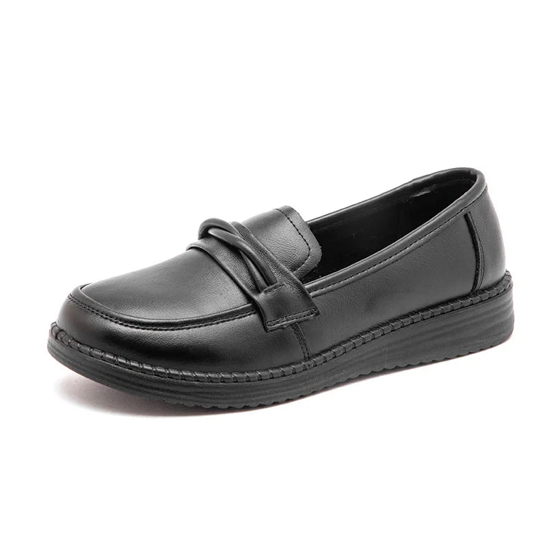 Black Leather Loafers Women Knot Detail Round Toe Non Slip Thick Sole Zpaxo 9108 Black 40 China Mainland