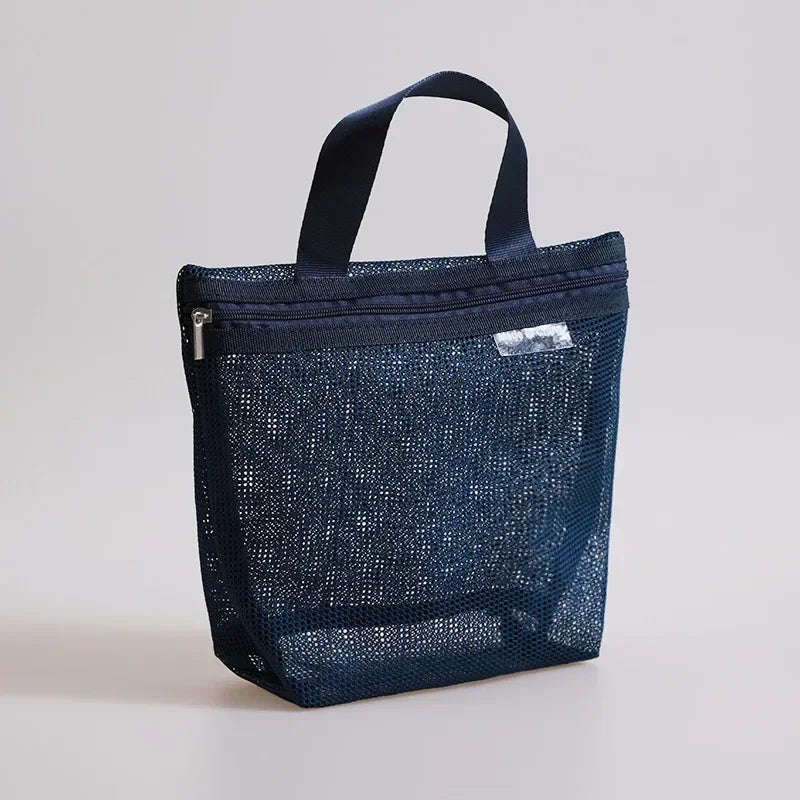 Portable Mesh Storage Bag – Bath, Travel, Makeup & Swimming Mesh Storage Bag Zpaxo Navy blue