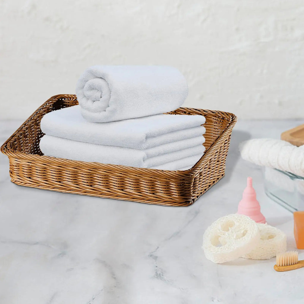 Handmade Woven Storage Boxes Straw Baskets Rectangle Cosmetic Gadgets