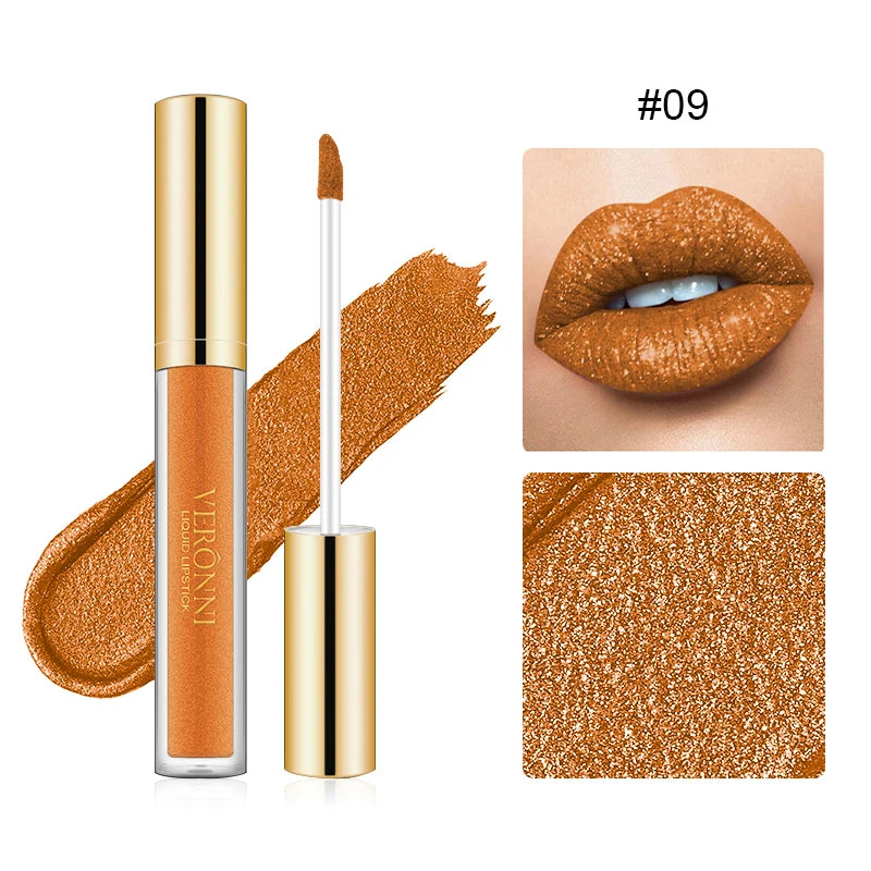 Waterproof 10 Colors Sexy Glitter Diamond Lip Gloss Shimmer Matte Liquid Lipstick LongLasting Lip Makeup Non-stick Cup cosmetics Zpaxo 09
