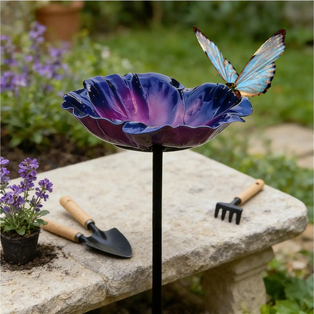 Bird Bath for Outside Reflective Petals Design Bee Water Bowl 65cm HeightPedestal Bird Baths for Window Deck Patio Backyard Yard Zpaxo
