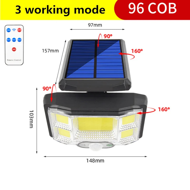 Solar LED Lights Outdoor Motion Sensor Split Lamp Remote Waterproof Zpaxo Integrated-96COB China Mainland