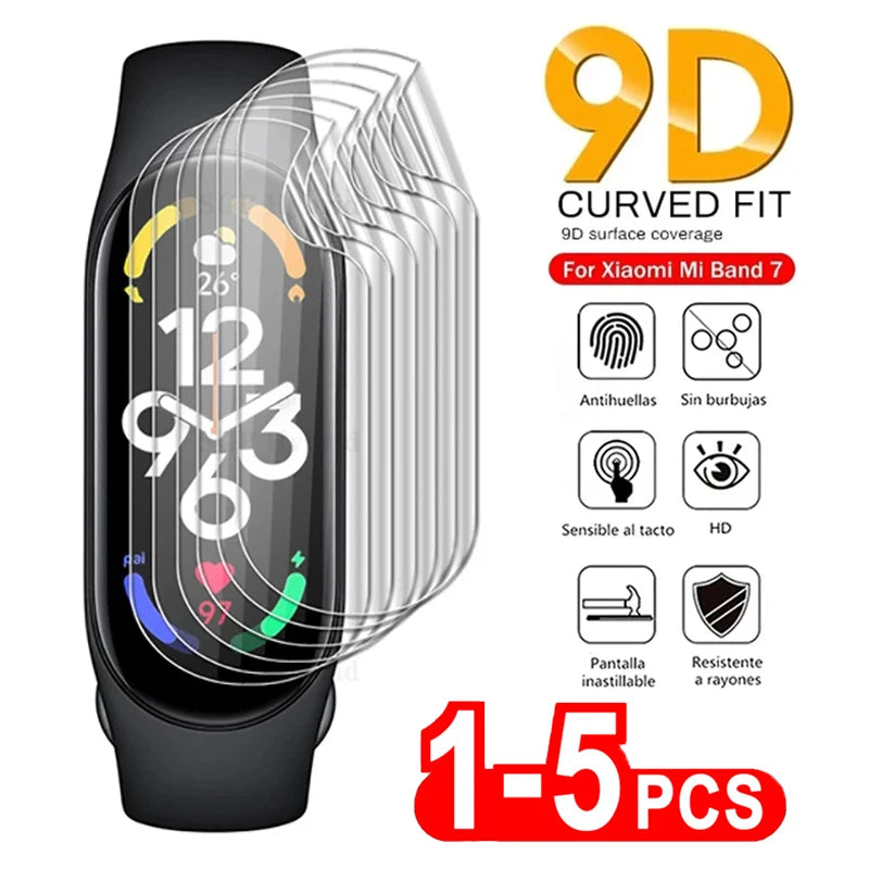 9D Curved Soft Hydrogel Film For Xiaomi Mi Band 8 Pro 7 6 Protective Film Xiaomi MiBand 3 4 5 6 7 8 Smart Wristband (Not Glass) Zpaxo 5pcs Band 5