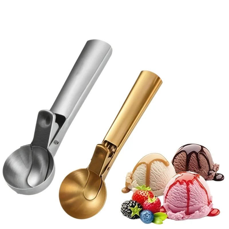 Stainless steel ice cream scoop with trigger for non-adhesive smooth scooping of frozen yogurt, fruit, melon balls, kitchen util Zpaxo