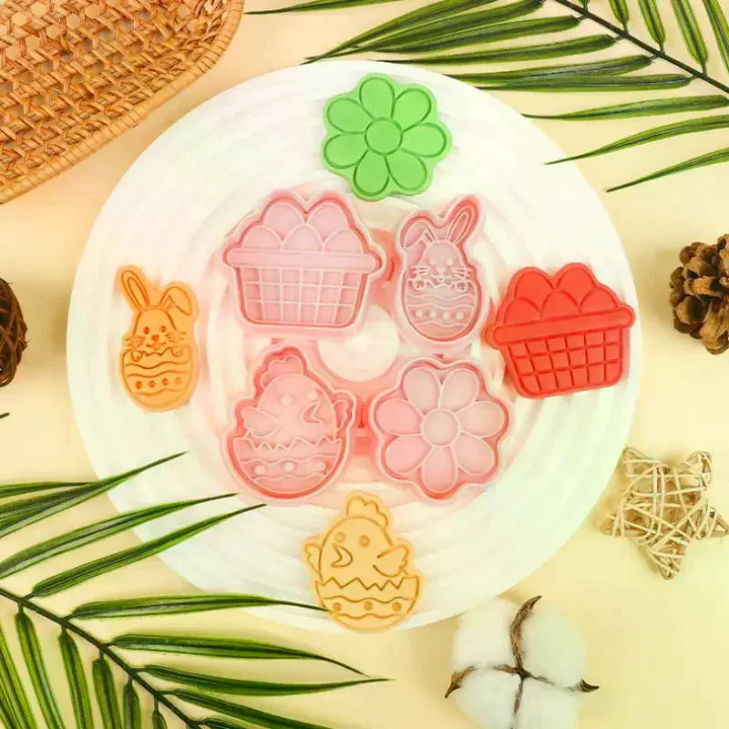 1/4Pcs Easter Rabbit Biscuit Mold Plastic Bunny Egg Cookie Cutter Stamp Embosser Easter Party Fondant Cake Baking Decoration Zpaxo