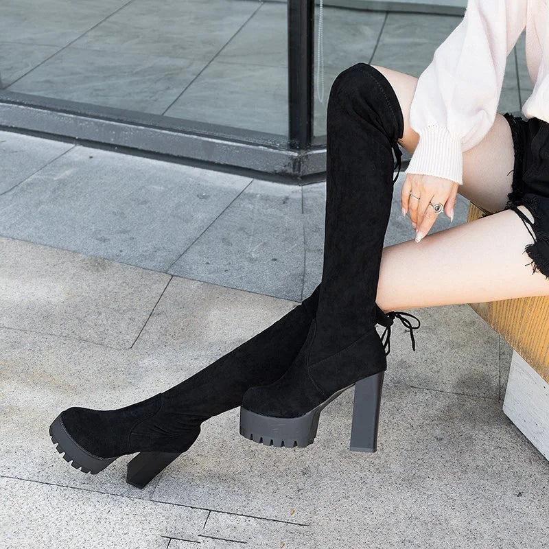 2026 Winter Sexy Knee Boots Tight Stovepipe Knight Suede Round Toe Zpaxo