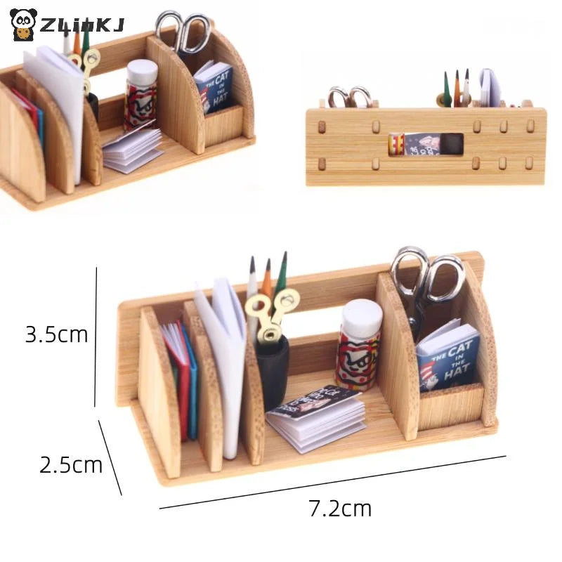 ▶1PCS Dollhouse Miniature Desktop Bookshelf Stationery Rack Home Model Decor Living Scene Storage Rack Doll House Accessories Zpaxo