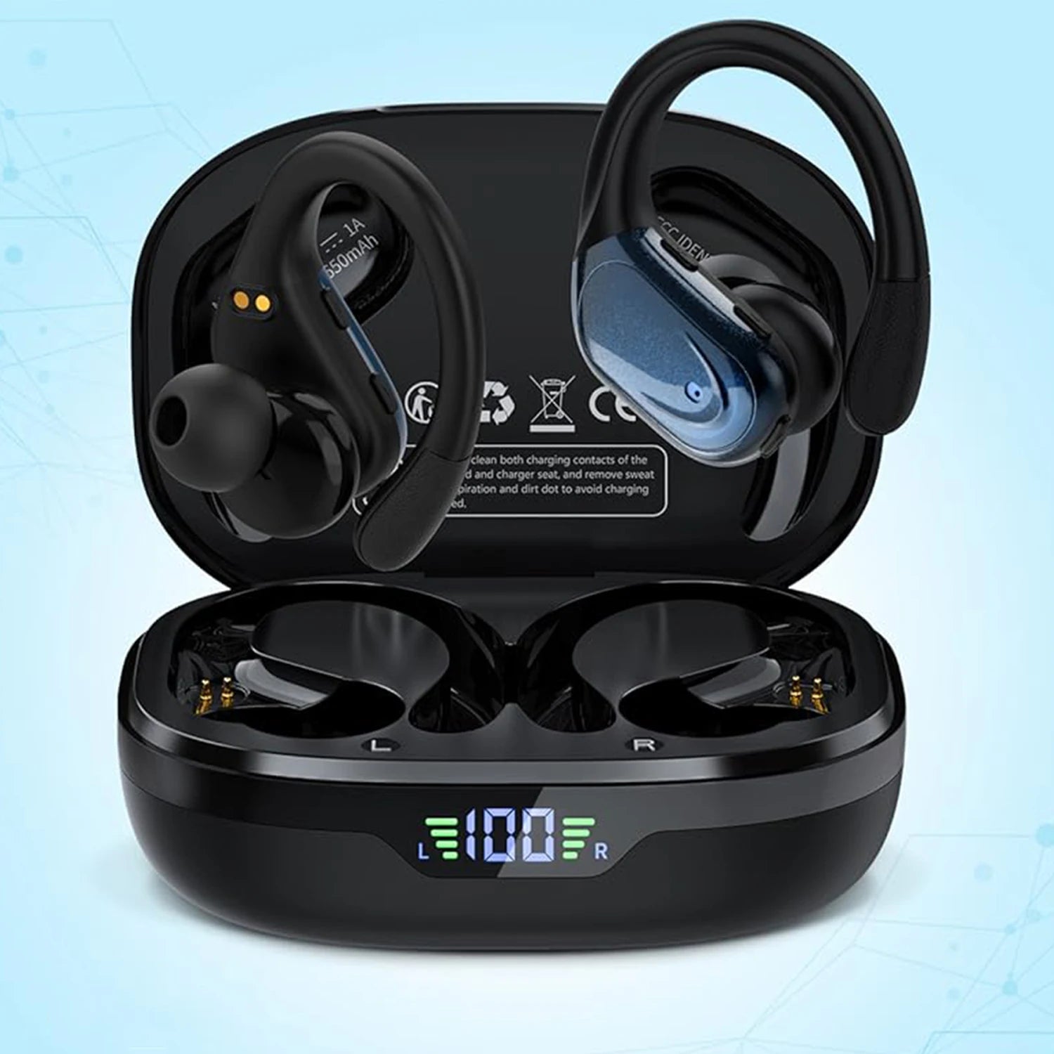 Wireless Headphones Bluetooth 5 3 Earphones 75Hrs Playtime Mic LED Zpaxo black