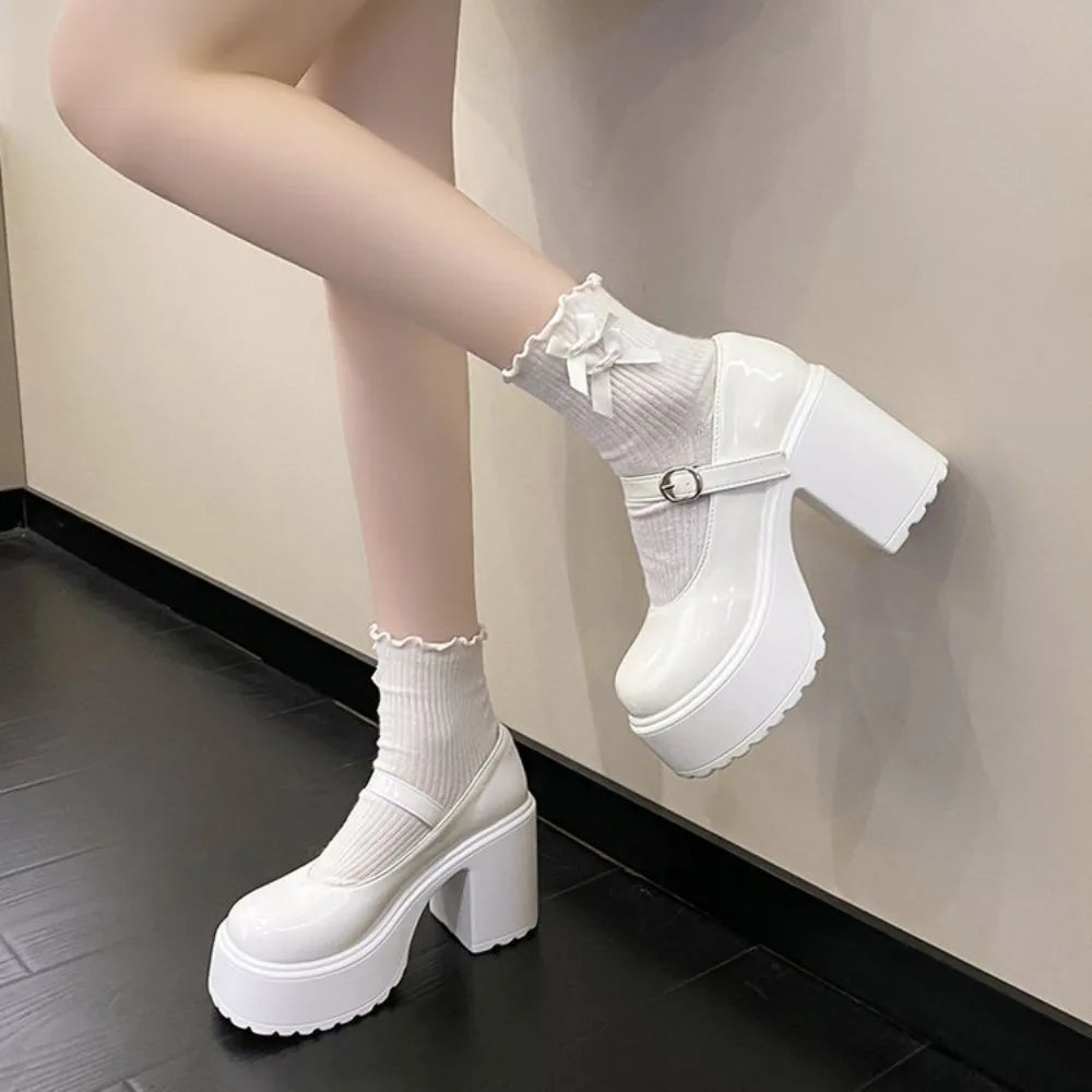 Black Heels Mary Jane Shoes Women 2026 Goth Chunky Platform Pumps