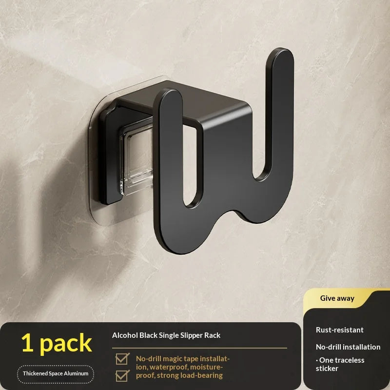 New Bathroom Slipper Rack, Wall-mounted, No-drill, Drip-drying Hook on The Wall Behind The Bathroom Door, Shoe Storage Shelf Zpaxo black 1PC