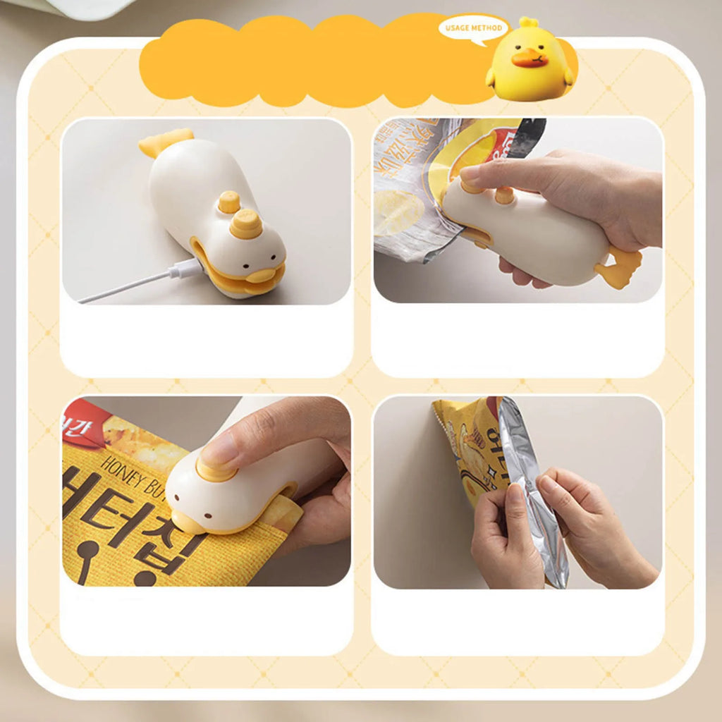 Household Portable Mini Bag Sealer Cute Duck Design 1 Chip Cutter Usb